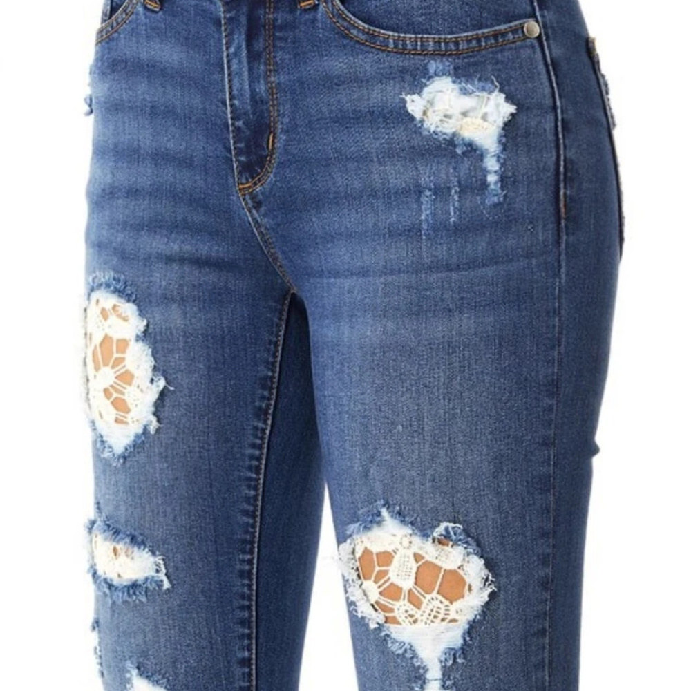 Lace Patch Skinny Jeans - Picture 2 of 5